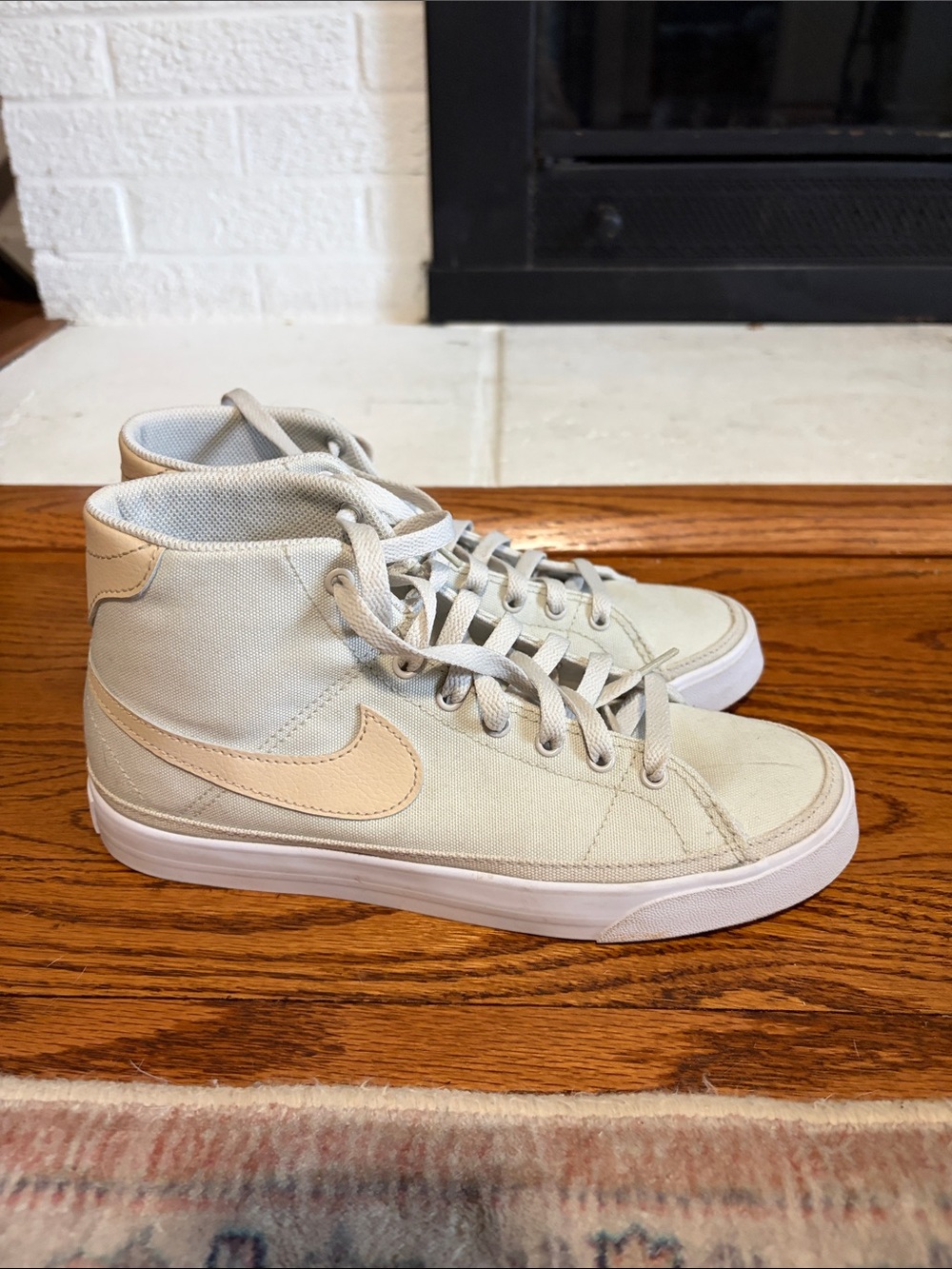 Nike High-Top Canvas Sneakers in very light green  with Pale Peach Swoosh